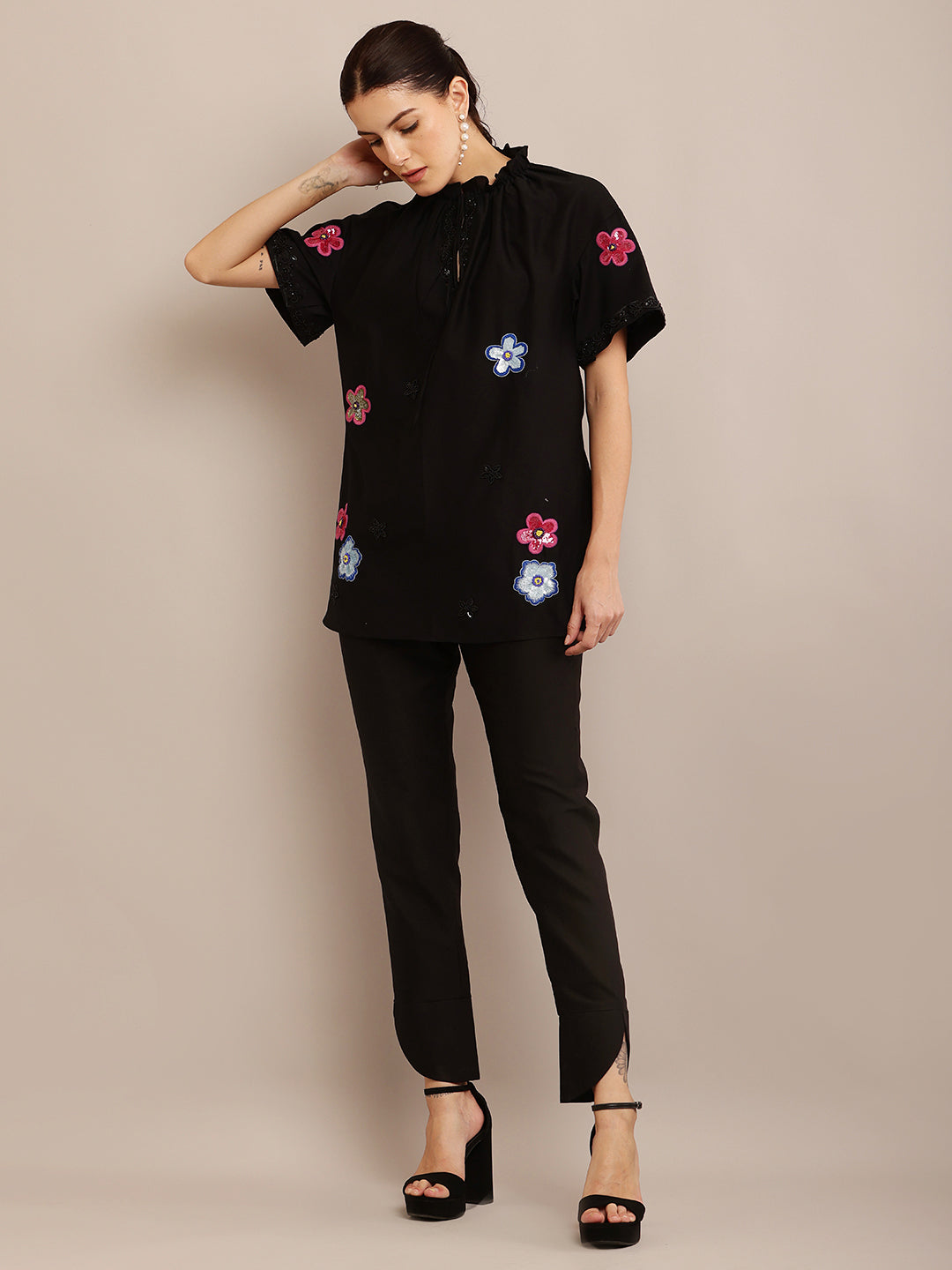 Floral Color Black Top & Pant