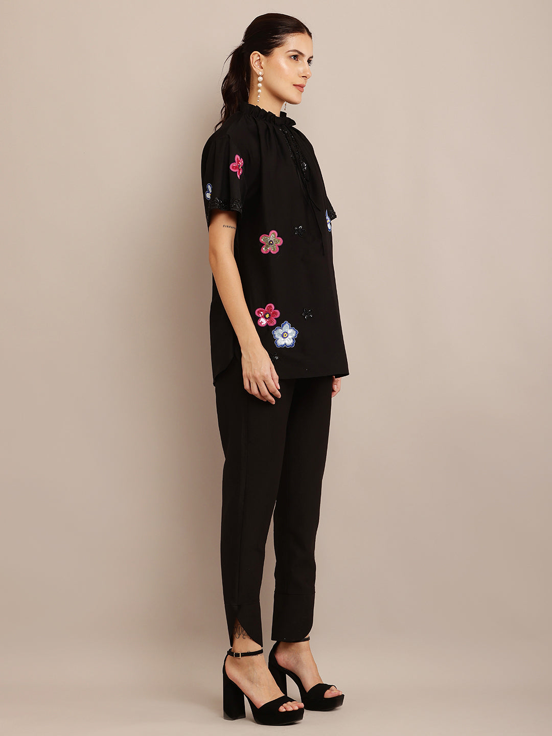 Floral Color Black Top & Pant