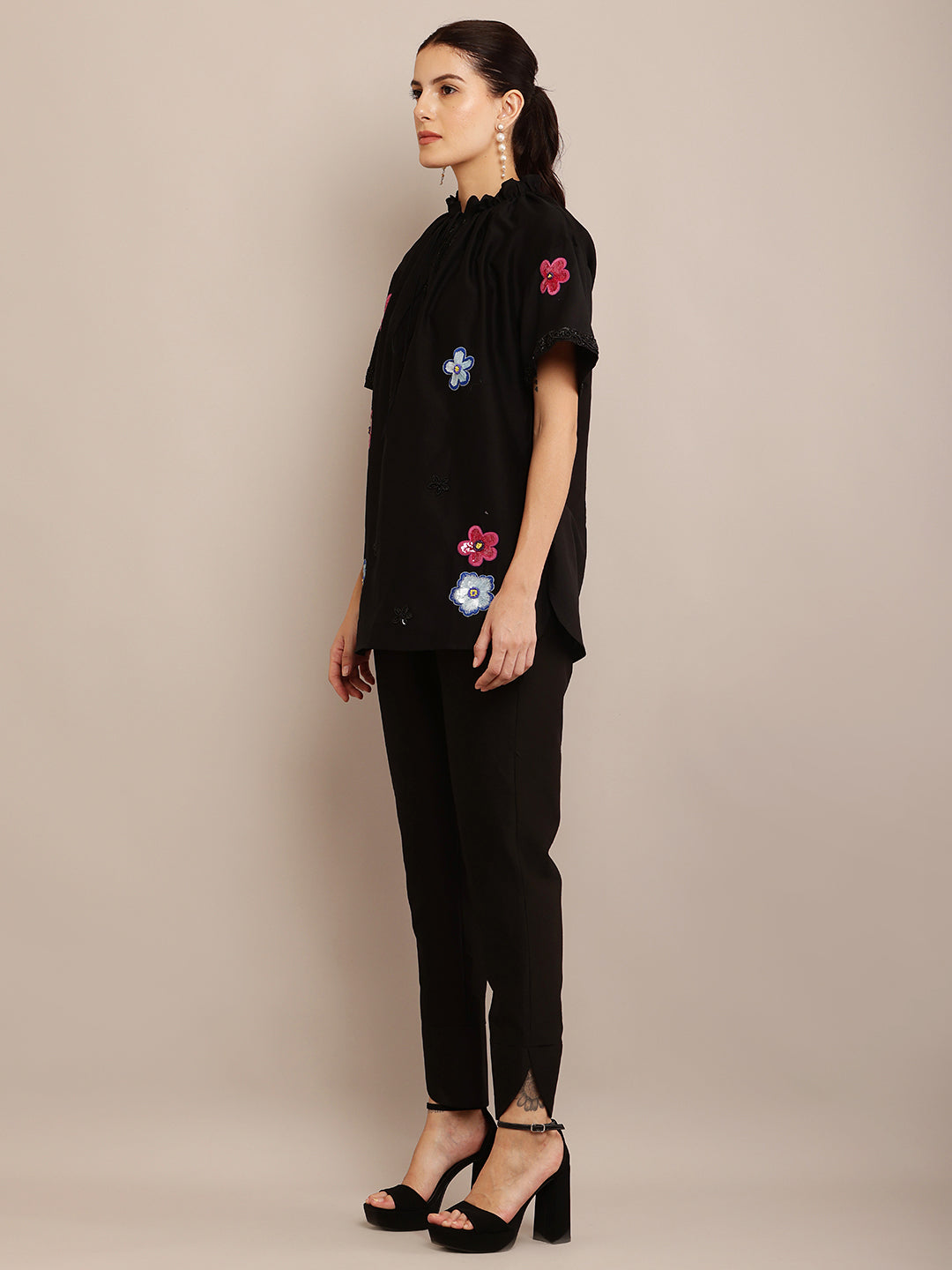 Floral Color Black Top & Pant