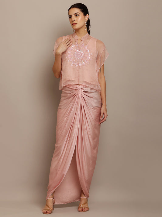 Pink Organza Kaft Top & Pink Drape Skirt