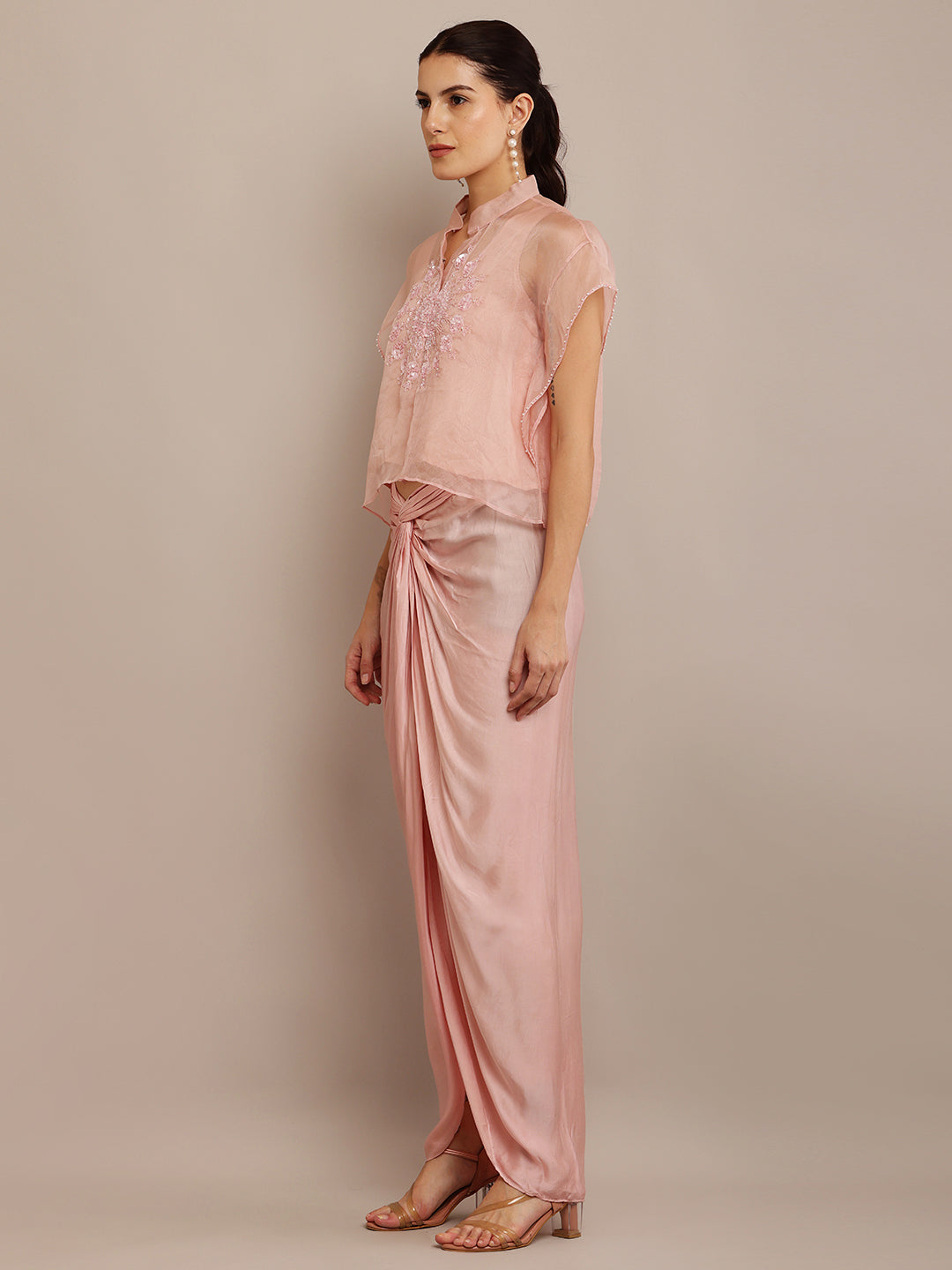 Pink Organza Kaft Top & Pink Drape Skirt