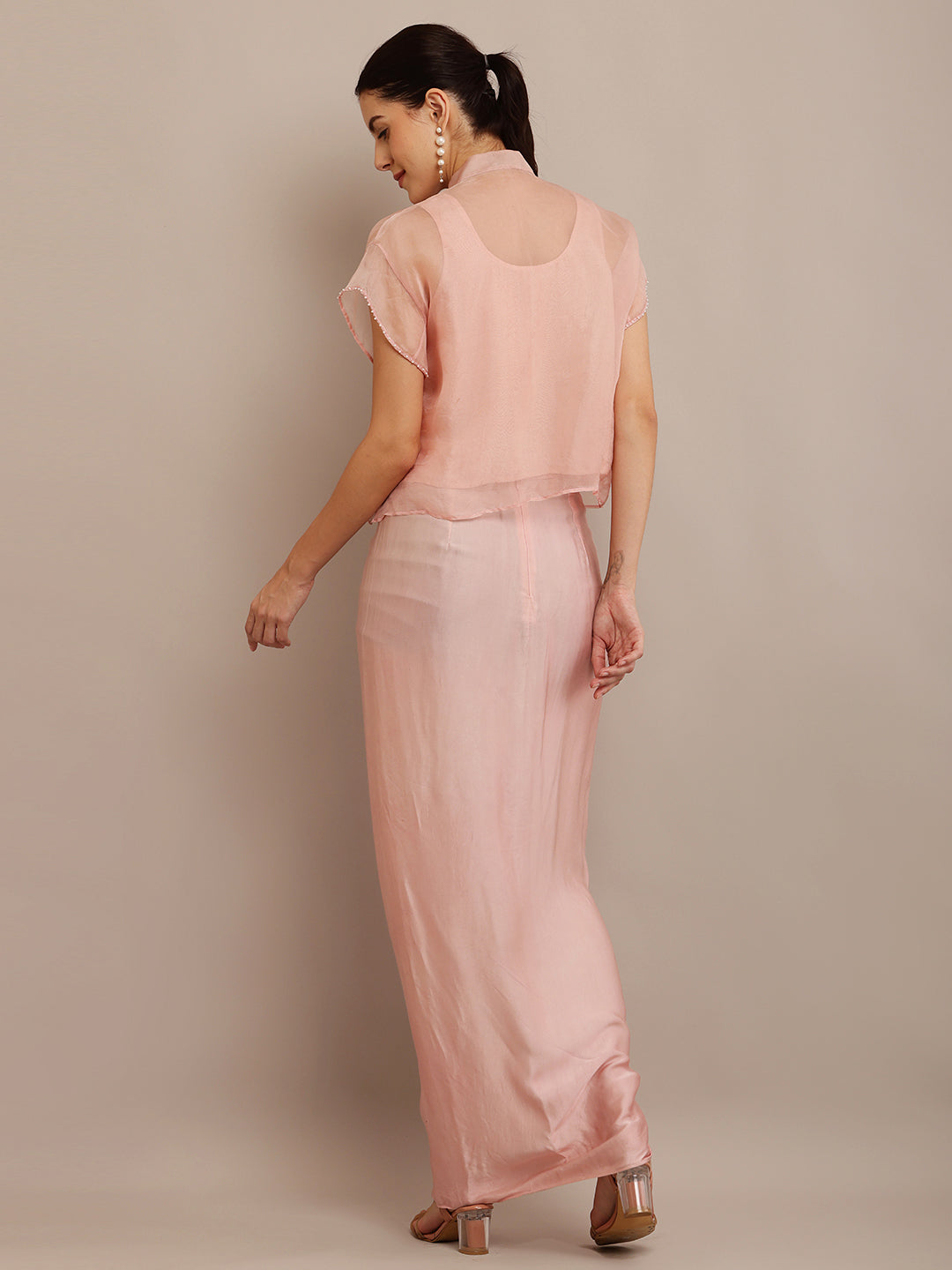 Pink Organza Kaft Top & Pink Drape Skirt