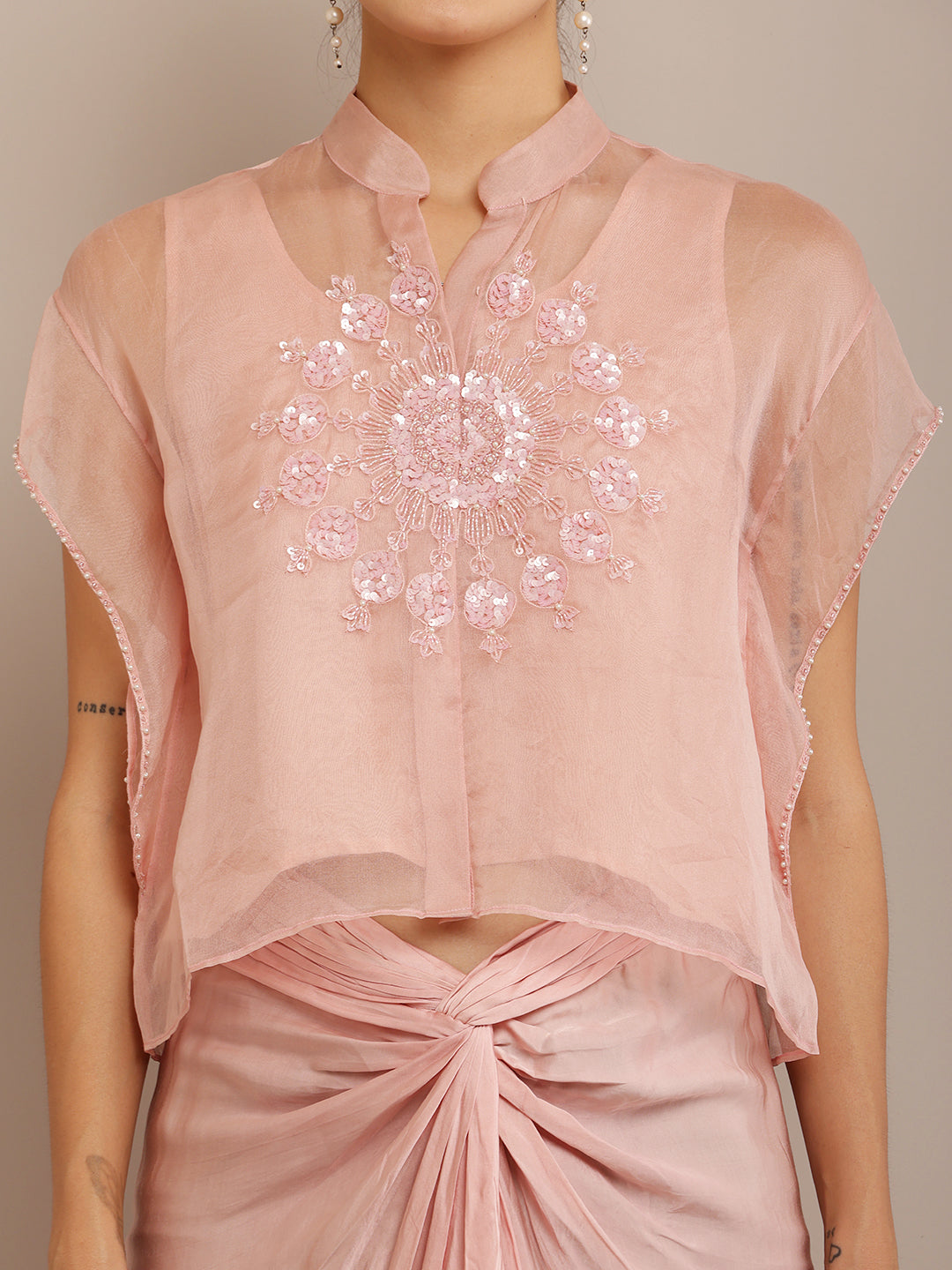 Pink Organza Kaft Top & Pink Drape Skirt