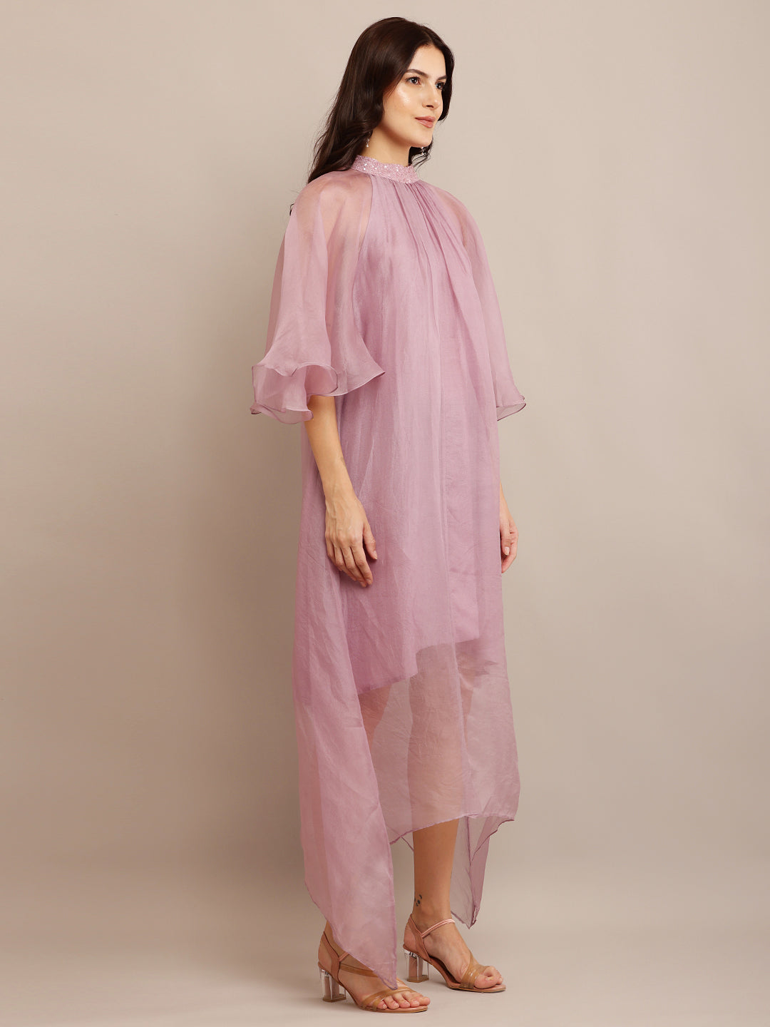 Shade Of Pink Neck Emb Dress