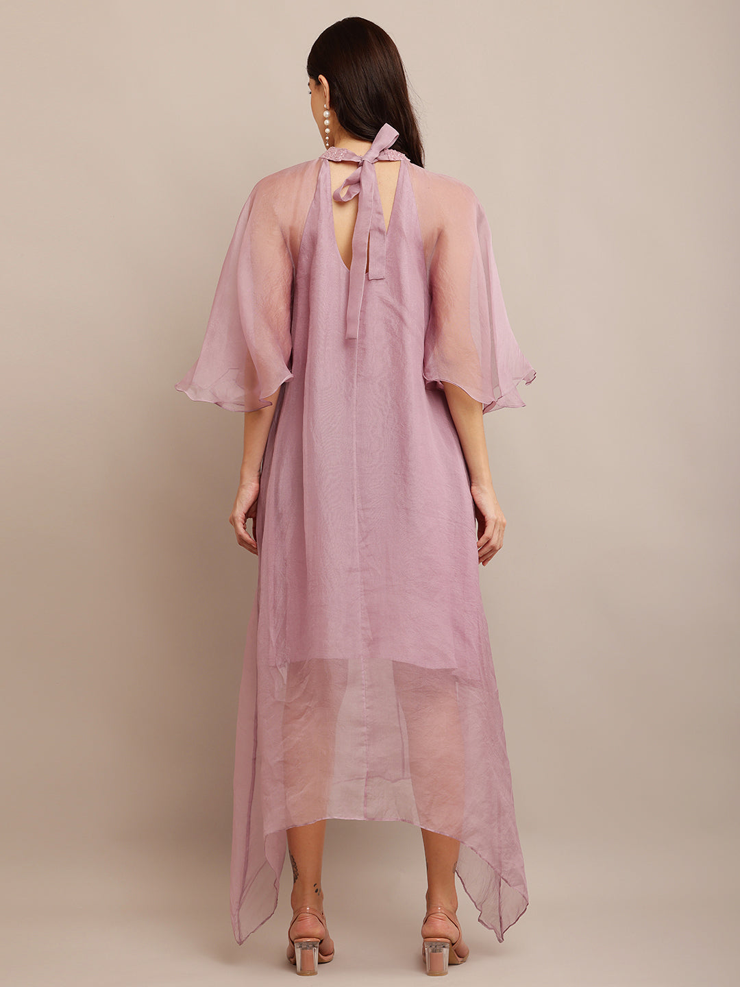 Shade Of Pink Neck Emb Dress