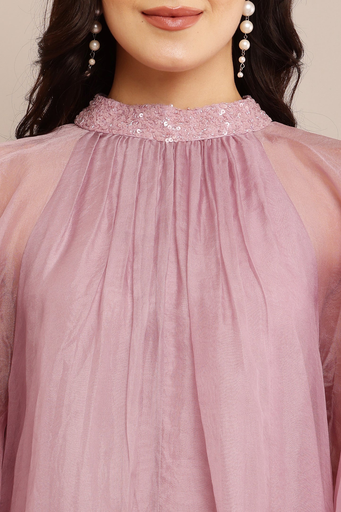 Shade Of Pink Neck Emb Dress