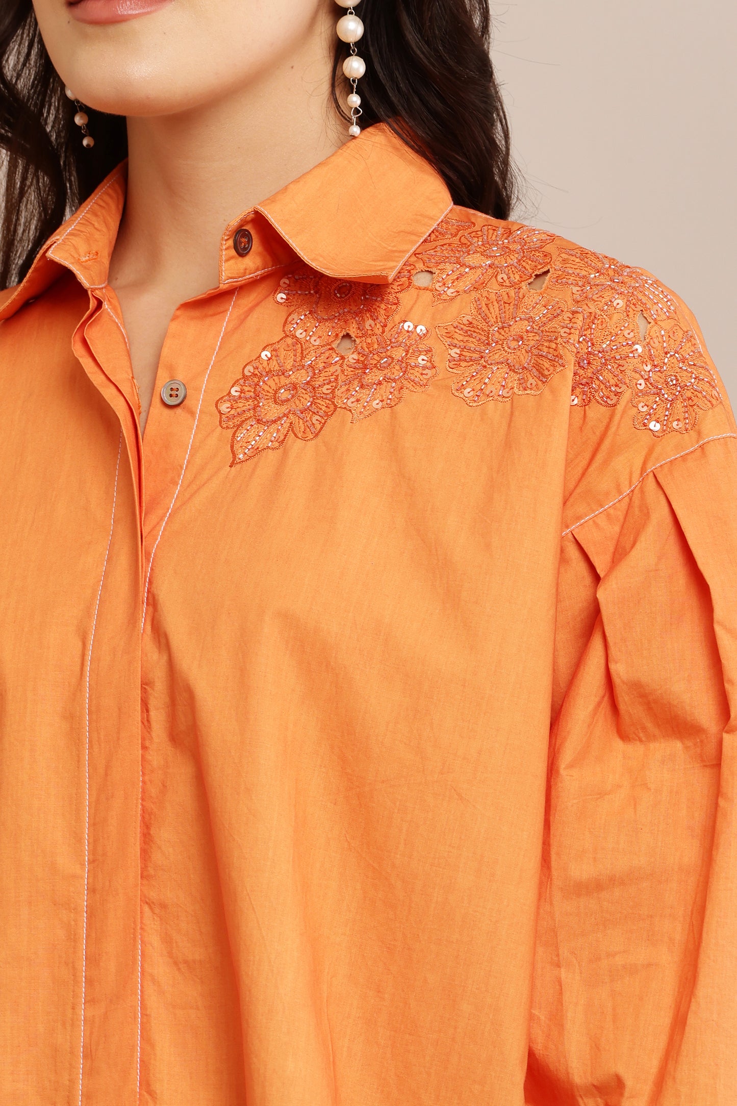 Cut Work Orange Shirt