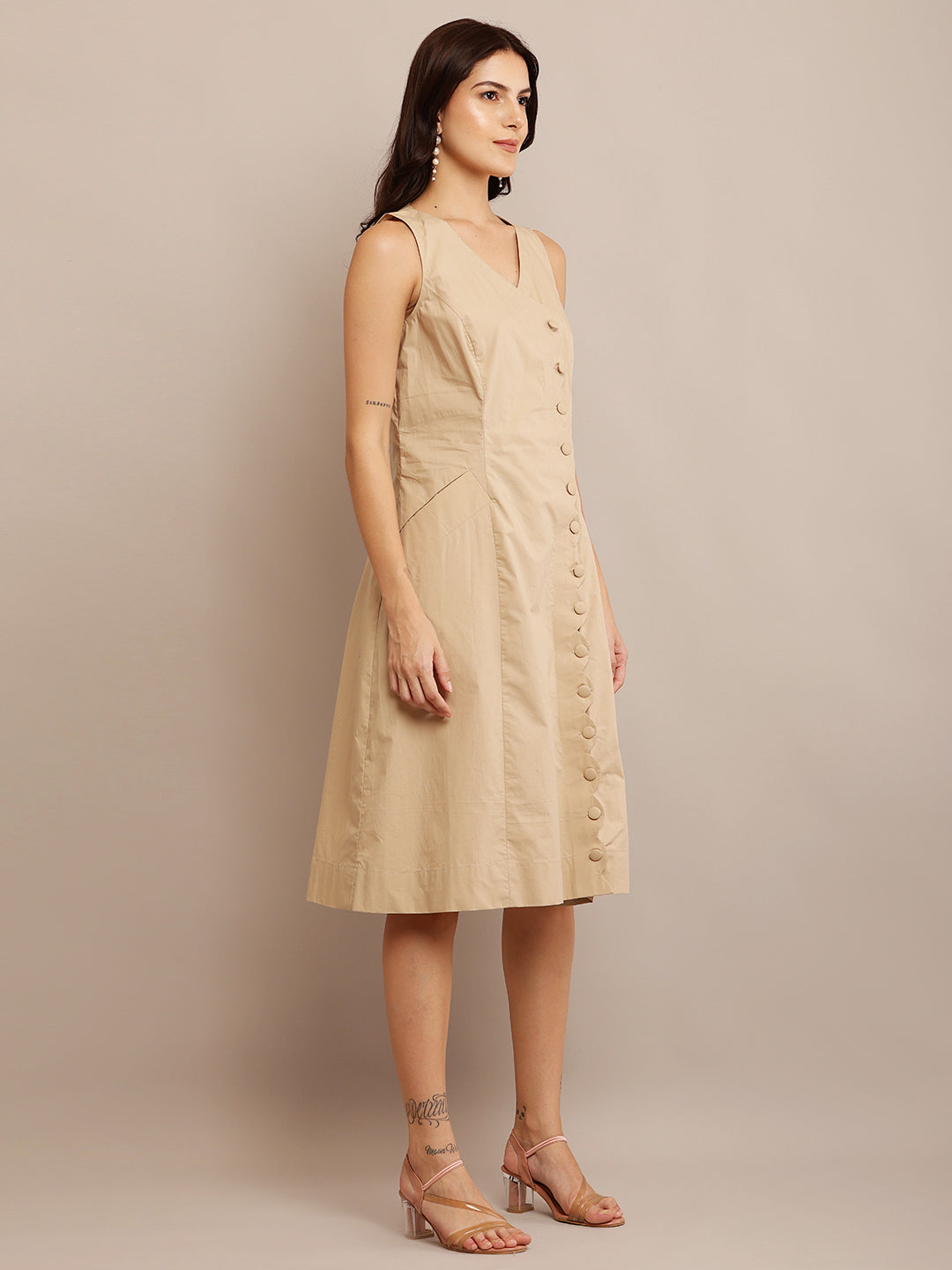 Khaki scallop dress