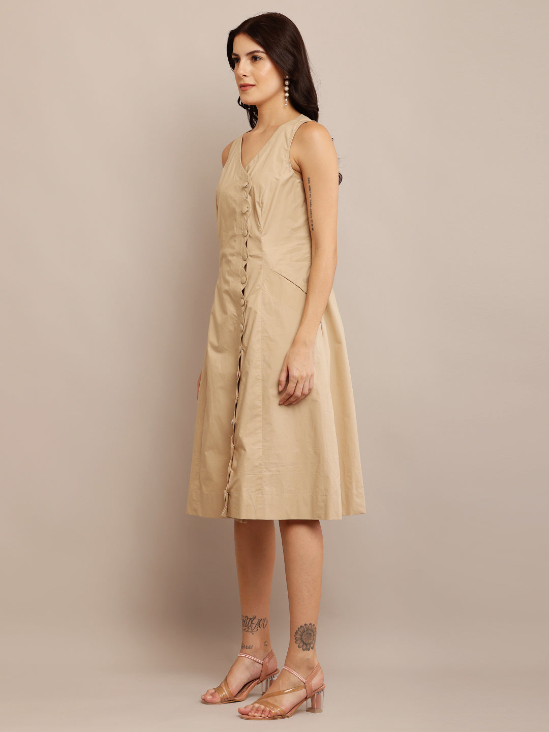 Khaki scallop dress