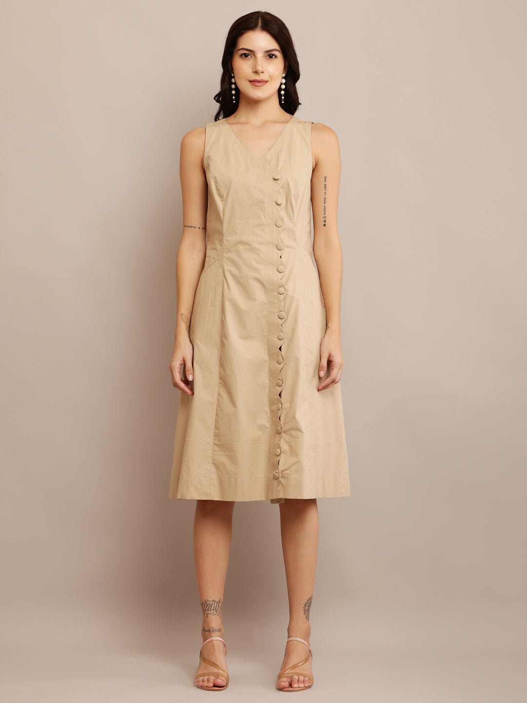 Khaki scallop dress